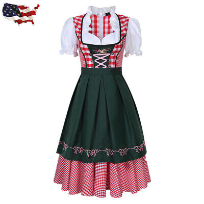 US STOCK Women Dirndl Dress Bavarian Traditional Oktoberfest Beer Girl Costume