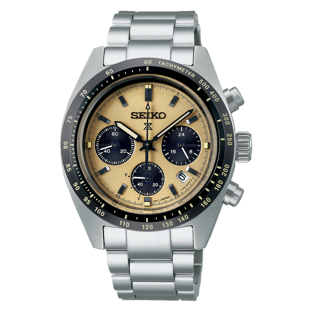 Pre-owned Seiko Prospex Speedtimer Gold Dial Stainless Steel Bracelet Watch Ssc817