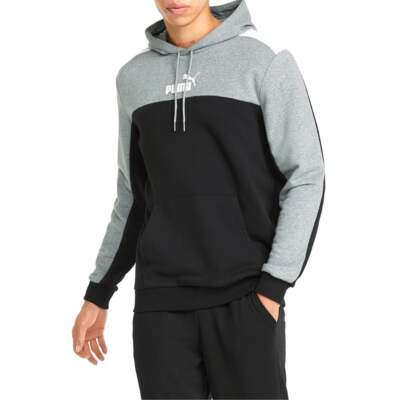 

Puma Essentials + Block Pullover Hoodie Мужская черная повседневная верхняя одежда 67043101, Черный