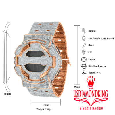Pre-owned Usdiamondking Icy Custom Casio G-shock Gd100 Rose Gold Watch Simulated Diamond Adjustable Band