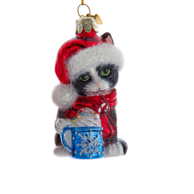 Kitten With Hot Cocoa Noble Gems Glass Ornament