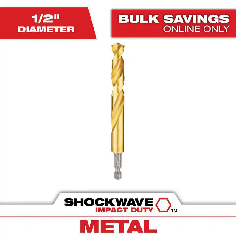 Milwaukee Drill Bit 1/2 Inch Shockwave Red Helix Titanium Hex Shank Split Point