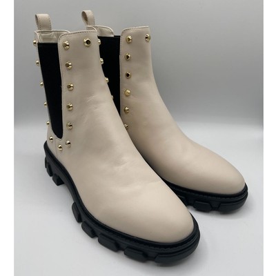 NIB Michael Kors Ridley Gore Booties Lt Cream Leather Astor Studs Chunky US 7.5