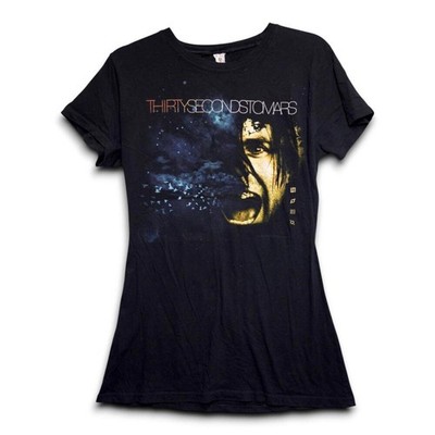 Vintage Thirty Seconds To Mars Graphic T-Shirt Black Women's Band Tee EXCELLENT