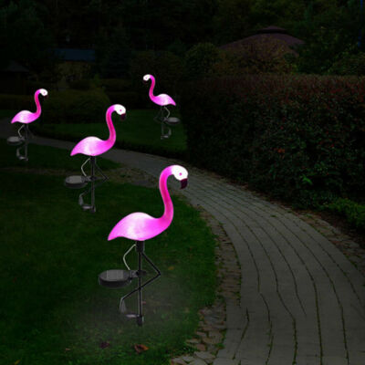 7'' Solar Powered Flamingo Ornament Garden Light Lawn Lamp Outdoor Decoration US