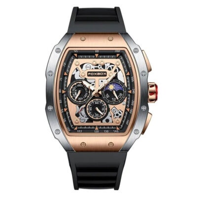 LIGE Foxbox Watch Men Multifunction Rectangle Sport Watches Silicone Wristwatch