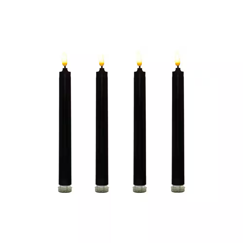 Flameless Taper Candles Battery Operated 3D Flickering LED Timer Black Set of 4