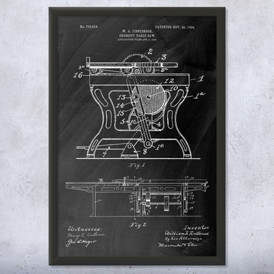 Table Saw Patent Wall Art Poster, Canvas or Framed Workshop Wall Art