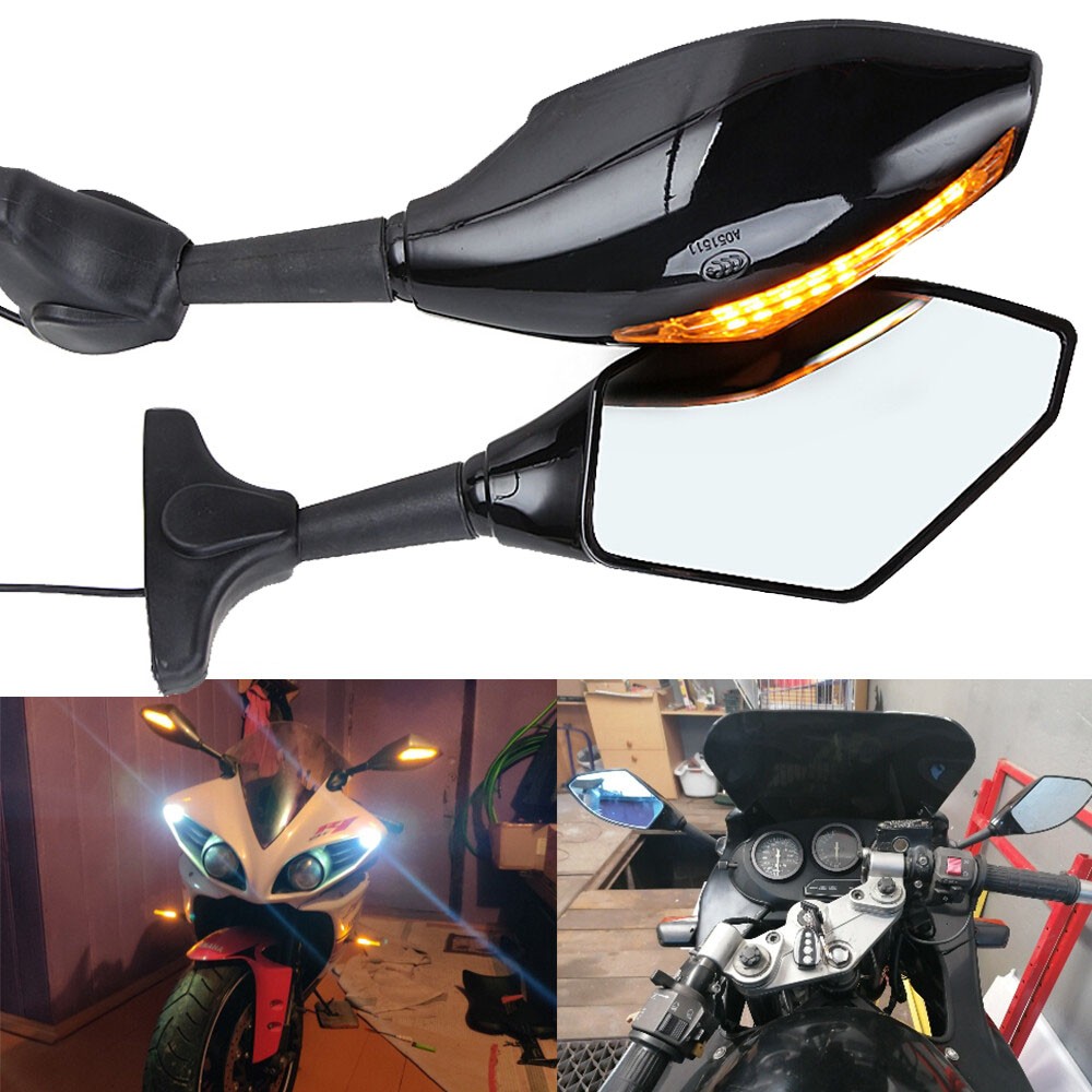 Rearview Wing Mirrors w/ LED Turn Signal Lights For Suzuki GSXR 600 750 GSXR1000