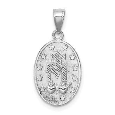 Pre-owned Diamond2deal 14k White Gold Miraculous Medal Pendant 1.31g L-21.5mm W- 11.3mm
