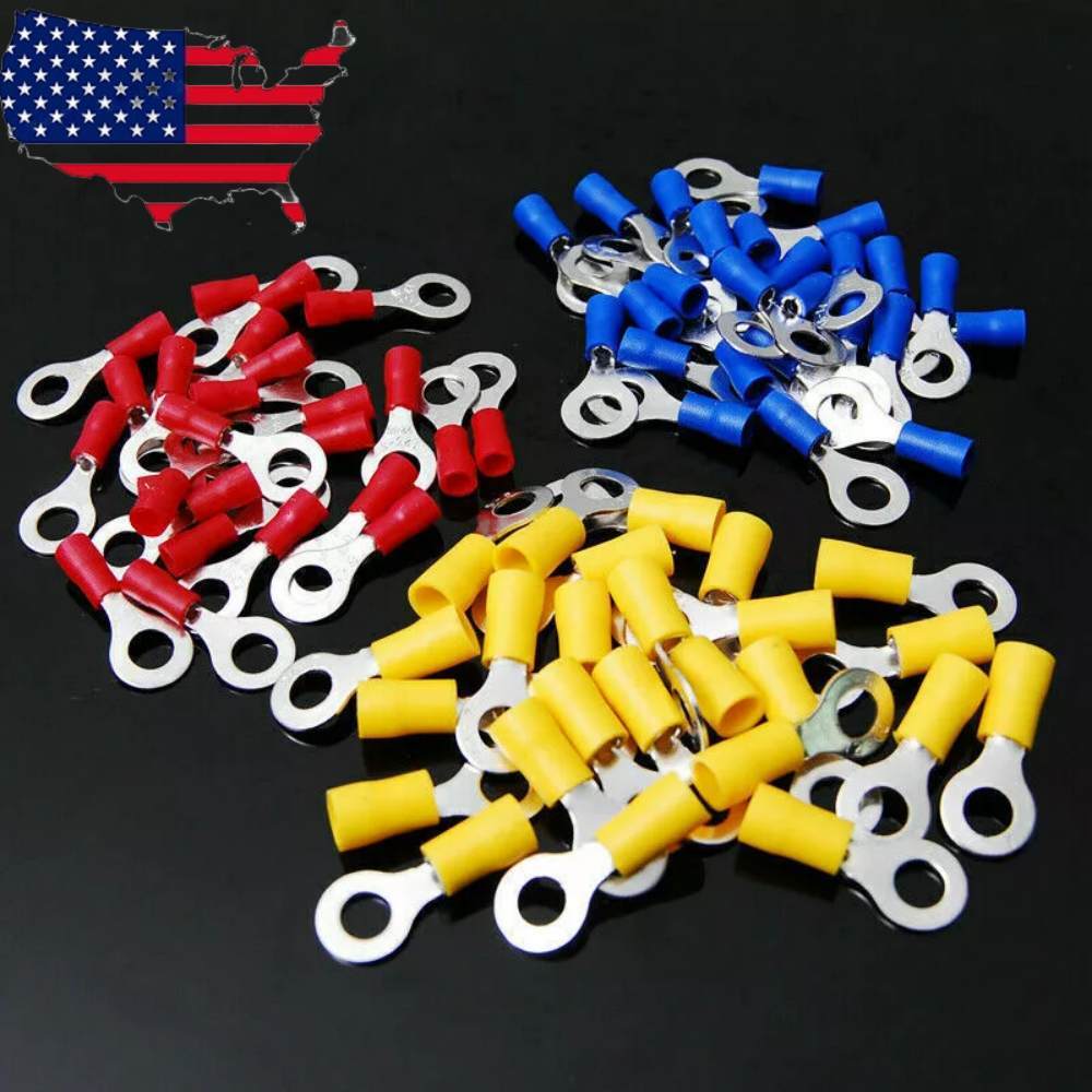 50-200PCS Insulated Ring Electrical Wire Connectors Splice Spade Crimp Terminals