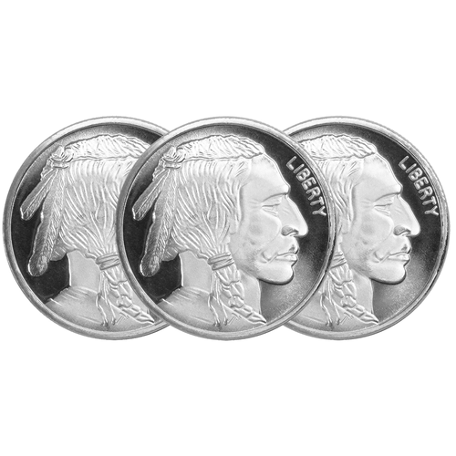 Lot of 3 - 1 Troy oz Buffalo .999 Fine Silver Round