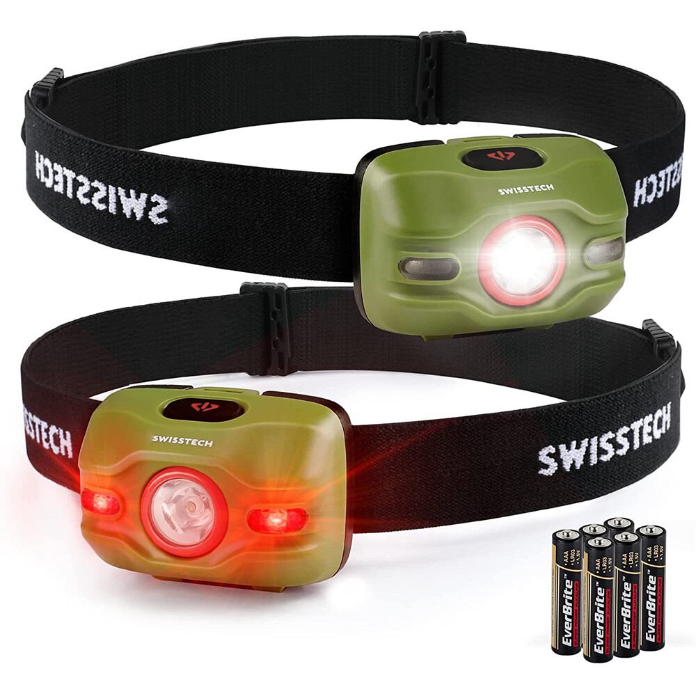Swiss+Tech 2PC Headlamp Flashlight Red Blinking Light Super Bright LED Headlight