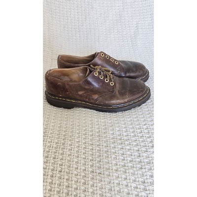 Dr Martens Mens Classic Brown Leather Oxford Shoes Casual Dress Yellow Stitch