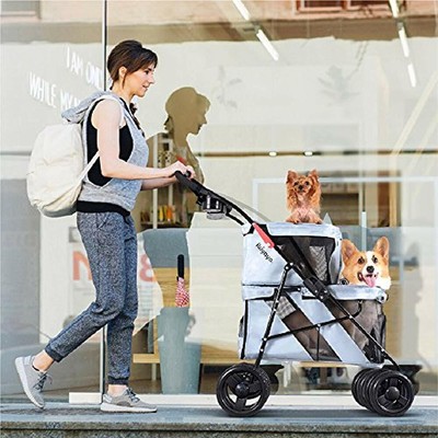 Ibiyaya 4 Wheel Double Pet Stroller For Dogs And Cats, Great Twin Multiple Pet