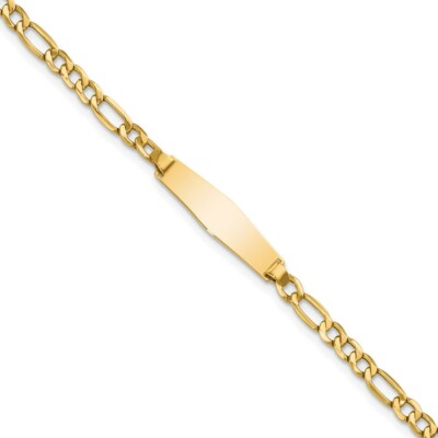 Pre-owned Skyjewelers Real 14kt Semi-solid Soft Diamond Shape Figaro Link Id Chain Bracelet In Yellow
