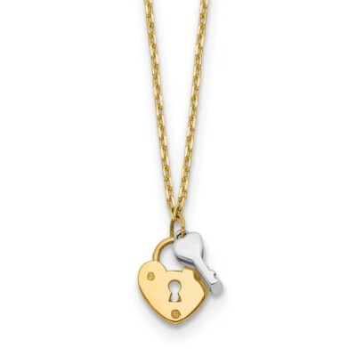 Pre-owned Superdealsforeverything Real 14kt Two-tone Heart Lock And Key Necklace