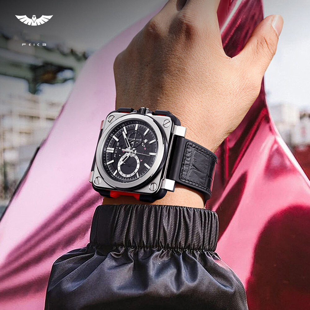 Pre-owned Feice Men's Mechanical Automatic Watch Square 100m Waterproof Sapphire Glass Luminous