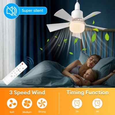 2 in 1 E27 Socket Ceiling Lights With Fan Dimmable LED Light Cooling Fan Lamp
