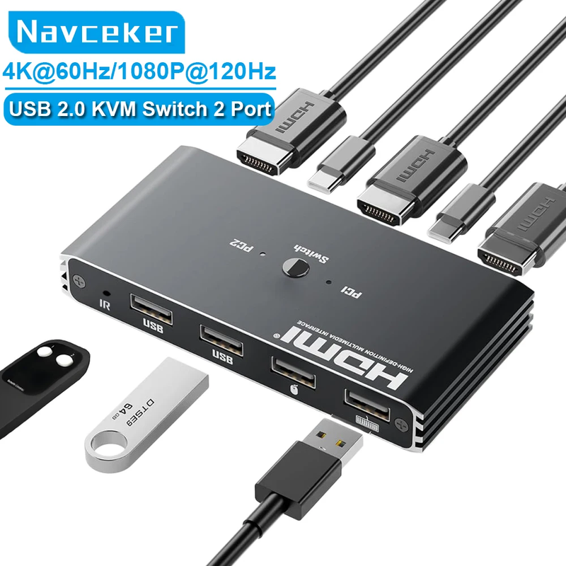 KVM Switch 4K 60Hz HDMI-Compatible USB 2.0 Hub Docking Station Dock 2 Computer P