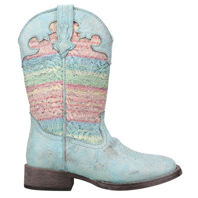 

Roper Glitter Lace Square Toe Cowboy Youth Girls Blue Casual Boots 09-018-1903-, Синий, Roper Glitter Lace Square Toe Cowboy Youth