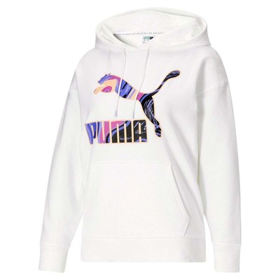 

Puma Marbled Logo Pullover Hoodie Женская белая повседневная верхняя одежда 533360-02, Белый