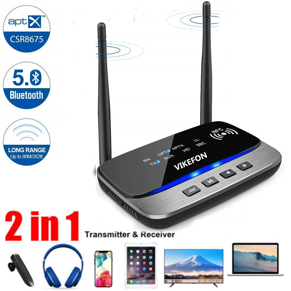 262ft Long Range 5.0BT Audio Transmitter Receiver TV PC Car NFC Cordless Adapter