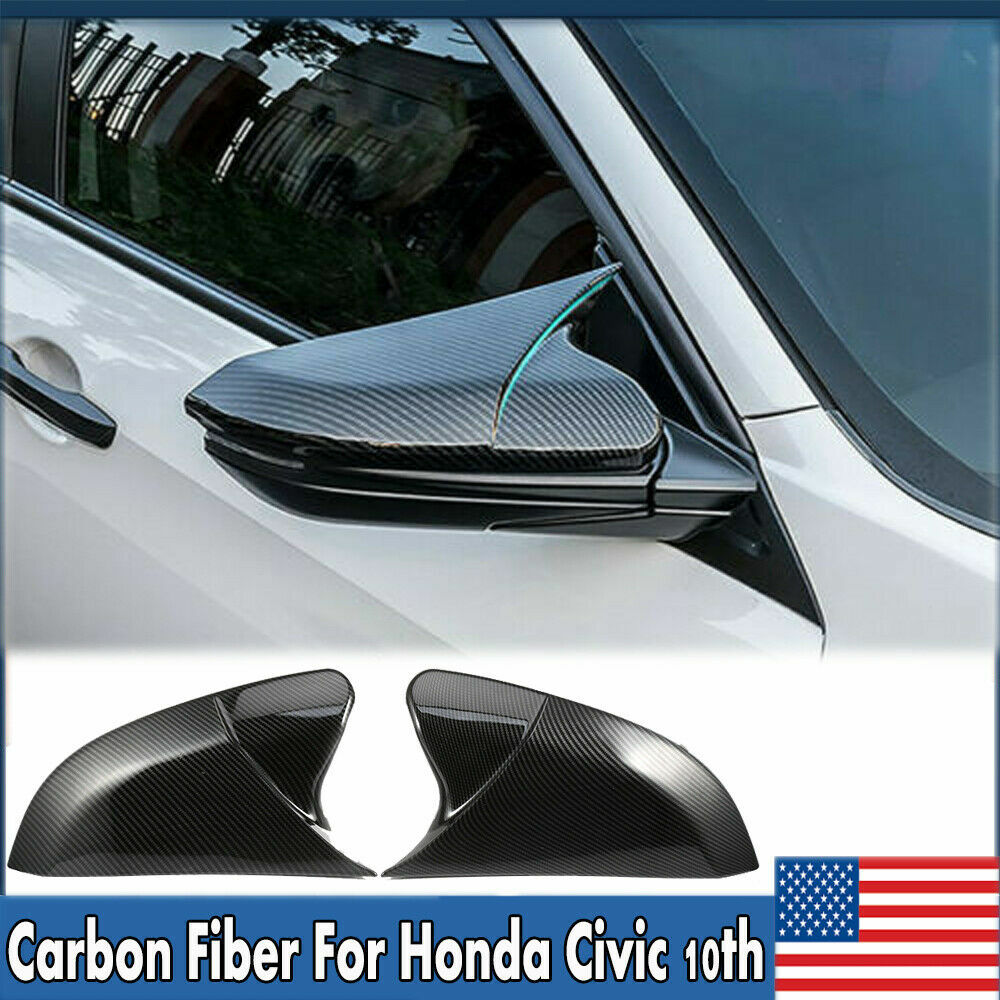 FOR 2016-2021 HONDA CIVIC CARBON FIBER SIDE VIEW MIRROR REPLACEMENT COVER CAP AD