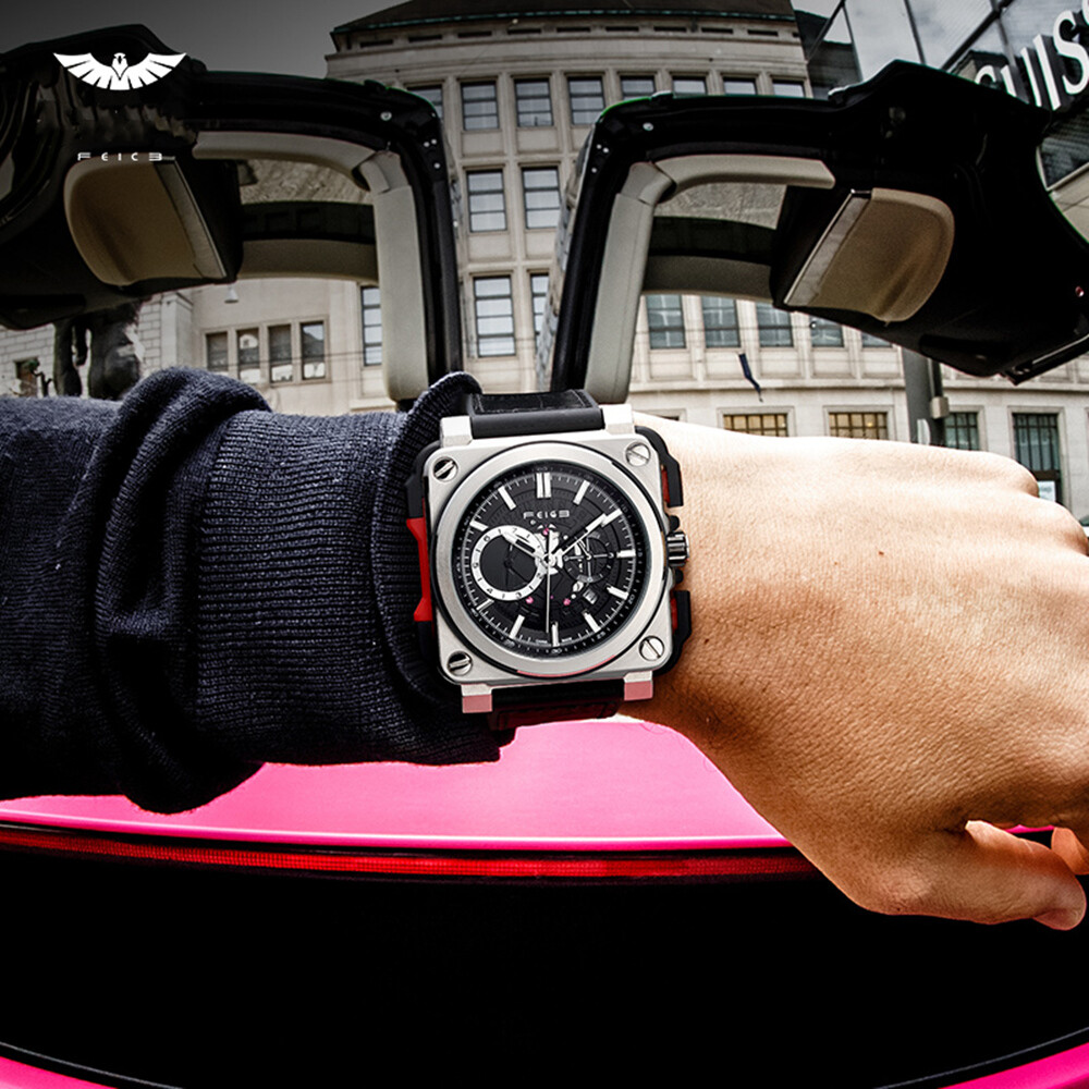 Pre-owned Feice Men's Mechanical Automatic Watch Square 100m Waterproof Sapphire Glass Luminous