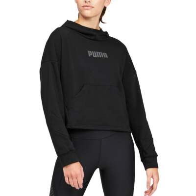 Puma Train Logo French Terry Pullover Hoodie Женская черная повседневная верхняя одежда 67046