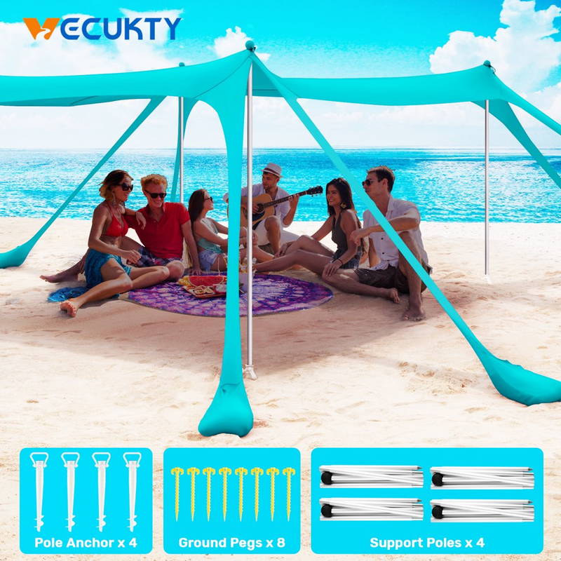 Beach Canopy Tent Sun Shelter, VECUKTY 10X10 Ft  for Beach UPF 50+ Protection