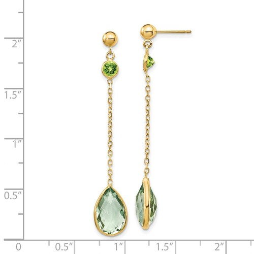 Pre-owned Goldia 14k Peridot And Green Quartz Post Earrings In Yellow