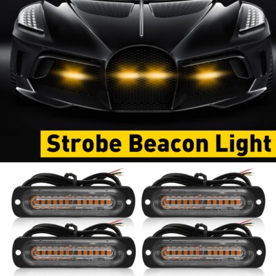 4x 12 LED Strobe Light Bar Car Truck Flashing Warning Hazard Beacon Amber/White