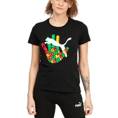 

Puma One Hand Graphic Crew Neck Short Sleeve TShirt Womens Black Athletic Casual, Черный