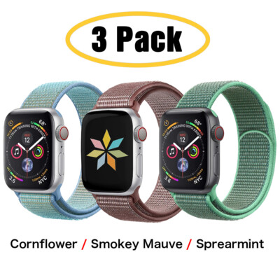 3 PACK Nylon Sport Loop Band Strap for Apple Watch 9 8 7 6 5 4 SE 40/44/41/45mm