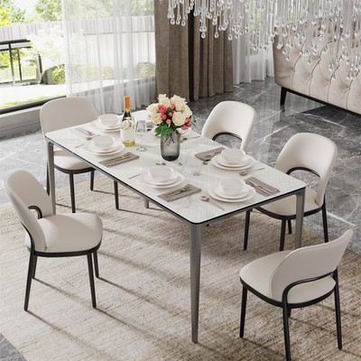 Italian Upscale Dining Table Rectangular Sintered Stone Glass Top Aluminum Frame