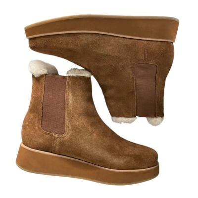 Pre-owned Bernardo Tobacco Split Suede Cozy Booties Size 8.5 In Brown
