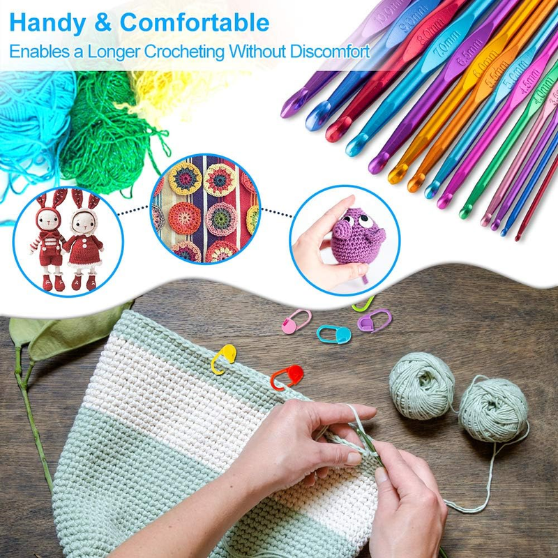 37 PCS Crochet Hooks Set, High Quality Coloured Aluminum Ergonomic Handle Croche