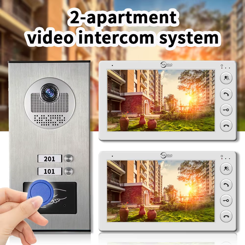 2-family Apartment Intercom Video Doorbell with RFID Card Unlock 7inch 4Wired Vi