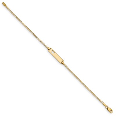 Pre-owned Superdealsforeverything Real 14kt Yellow Gold Cut-out Heart Figaro Link Id Chain Bracelet; 7 Inch