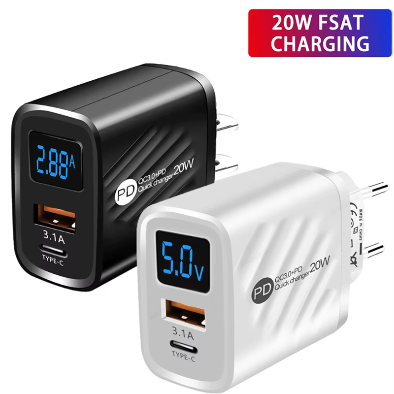 20W USB C Charger Quick Charge 3.0 PD Type C Digital Display Charger Adapter For