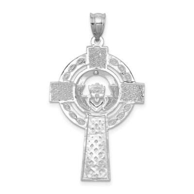 Pre-owned Superdealsforeverything Real 14kt White Gold Celtic Claddagh Cross Pendant