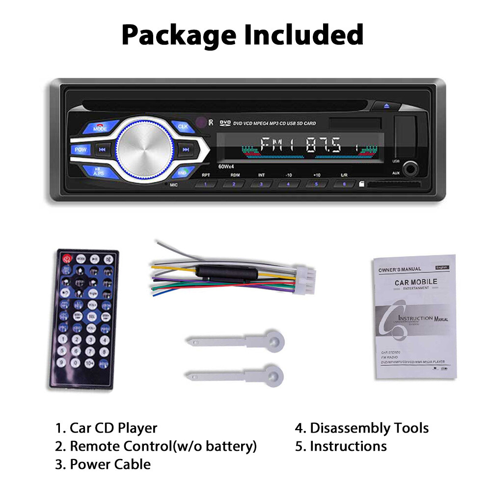 Single 1 DIN Car Radio Stereo DVD/CD FM Audio Bluetooth MP3 Player Audio USB SD