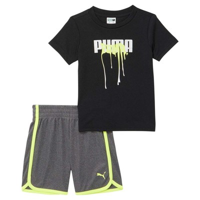 

Puma, комплект из 2 предметов с круглым вырезом с короткими рукавами и короткими рукавами для маленьких мальчиков, размер , повседневный, Черный, Puma 2Pc Interlock Crew Neck Short Sleeve - Short Set Toddler