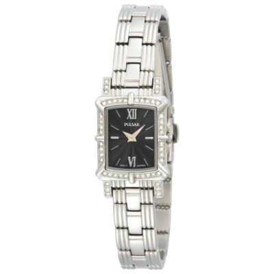 Pulsar PEGD39  Black Dial Silver Tone Crystal Accented Women's Watch