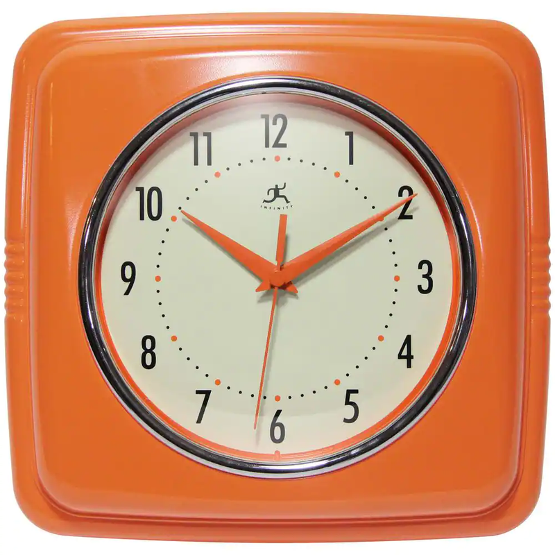 9.25" Square Retro Orange Wall Clock Kitchen Game Room Den Garage Cave Shed
