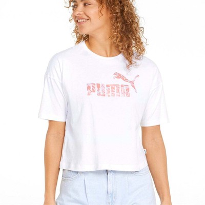 

Женская укороченная футболка с круглым вырезом и короткими рукавами Puma Floral Vibes Logo, размер  Ca, Белый