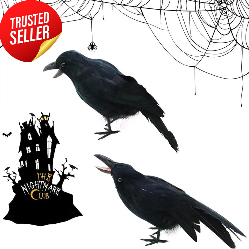 Halloween Realistic Crow Decoration 2Pcs 25Cm Feathered Raven Prop