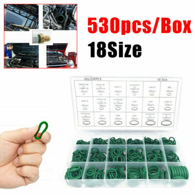 530Pcs Green Rubber O-Ring Washer Seal Assortment Set Kit Gasket HNBR A/C System