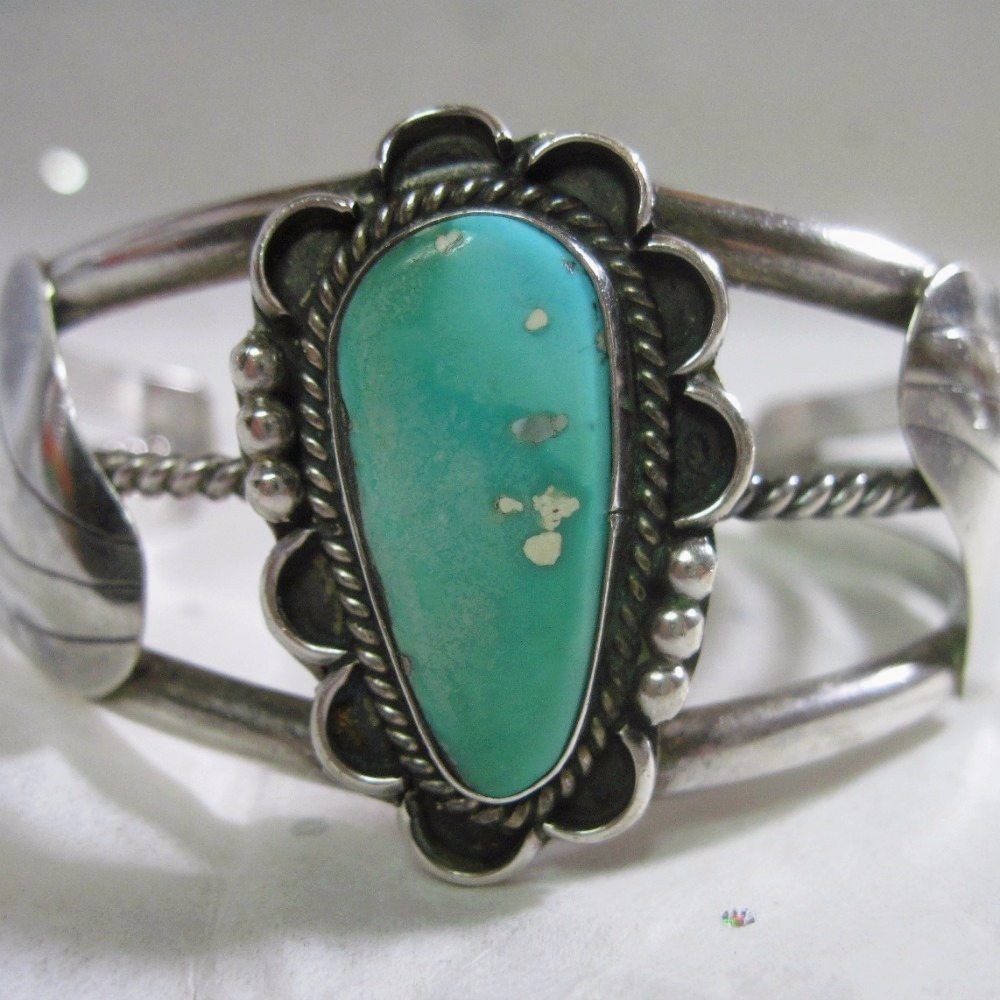Vintage Silver Turquoise Cuff Bracelet - Sterling Silver - For Small Wrist